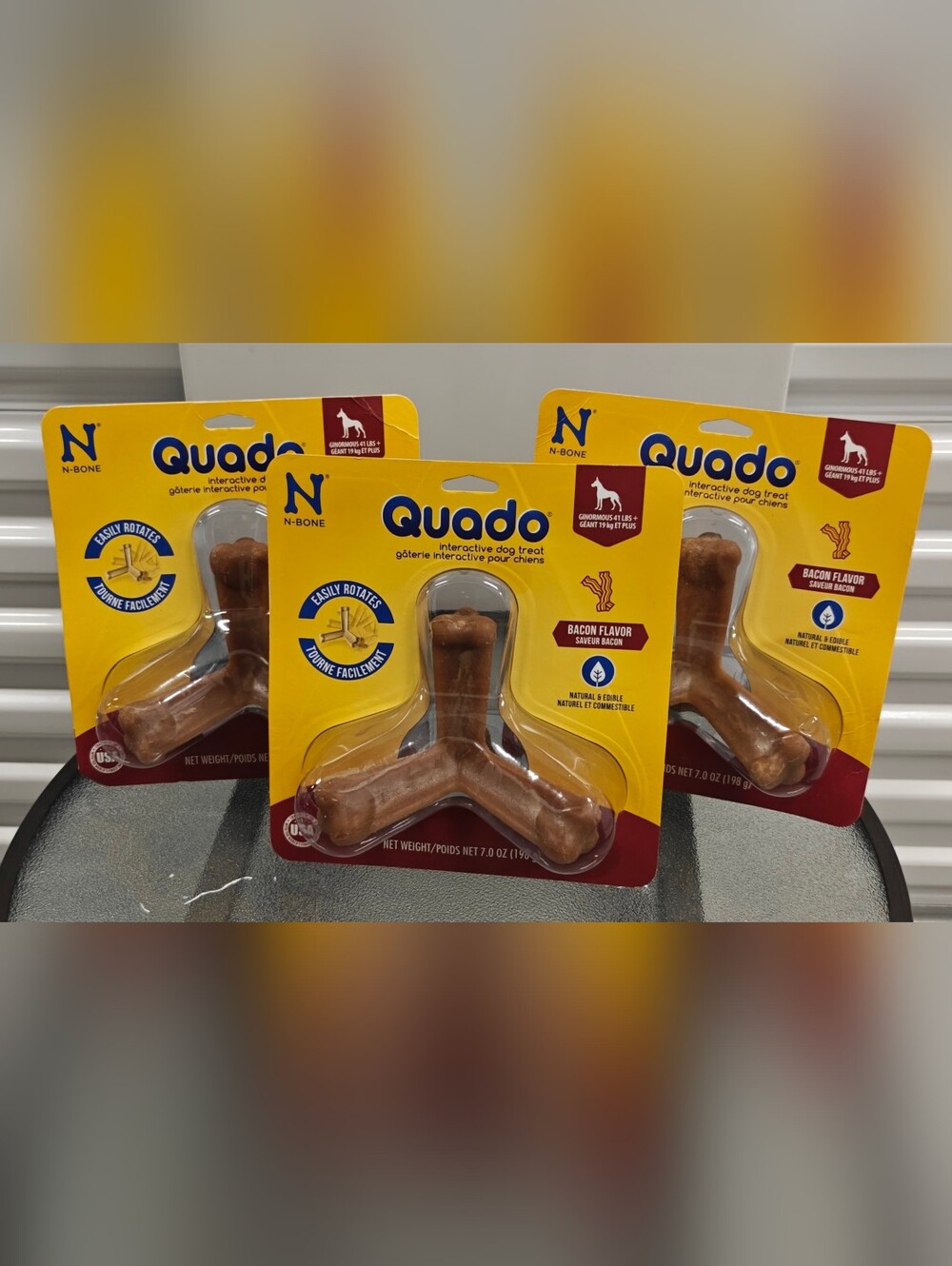 N-BONE QUADO BACON FLAVOR GINORMOUS LARGE Dog 41 Lb+ Combo-3